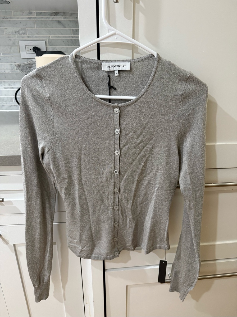 WeWoreWhat Silver Button-Front Lightweight Cardigan